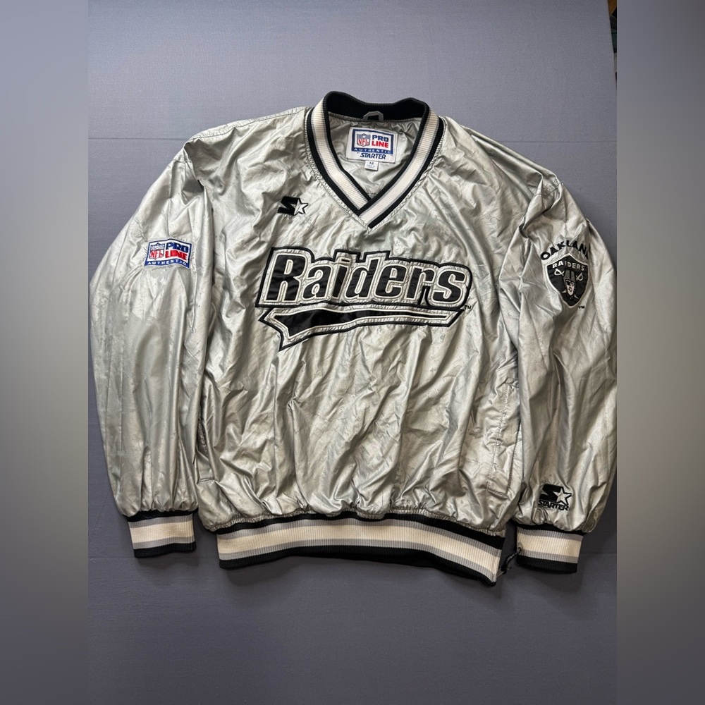 Vintage Starter NFL Raiders oakland Embroidered Nylon windbreaker M flawed #983